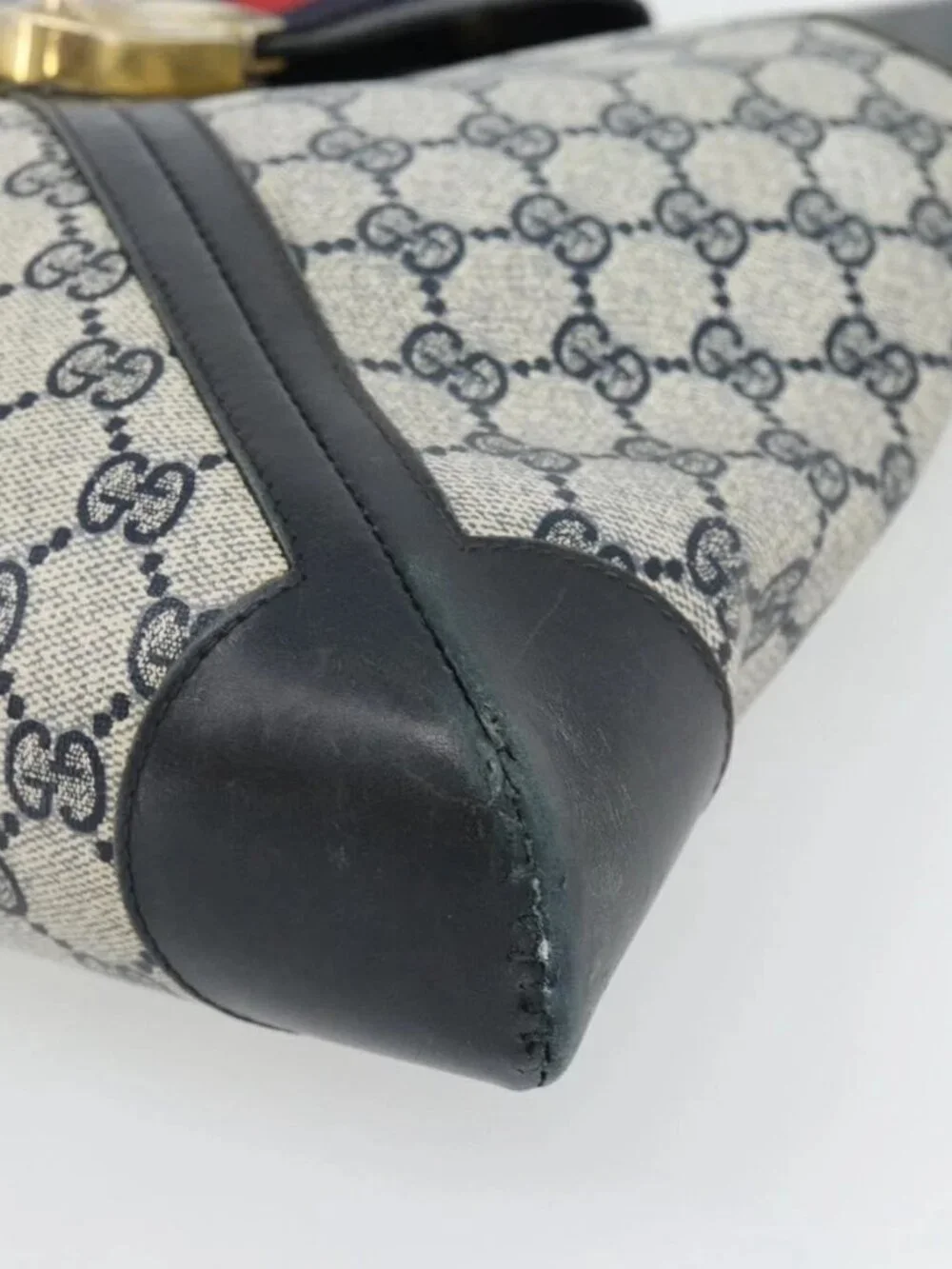 GUCCI GG Supreme Sherry Line Shoulder Bag PVC Navy Gold Auth ka4505 - Picture 9 of 16